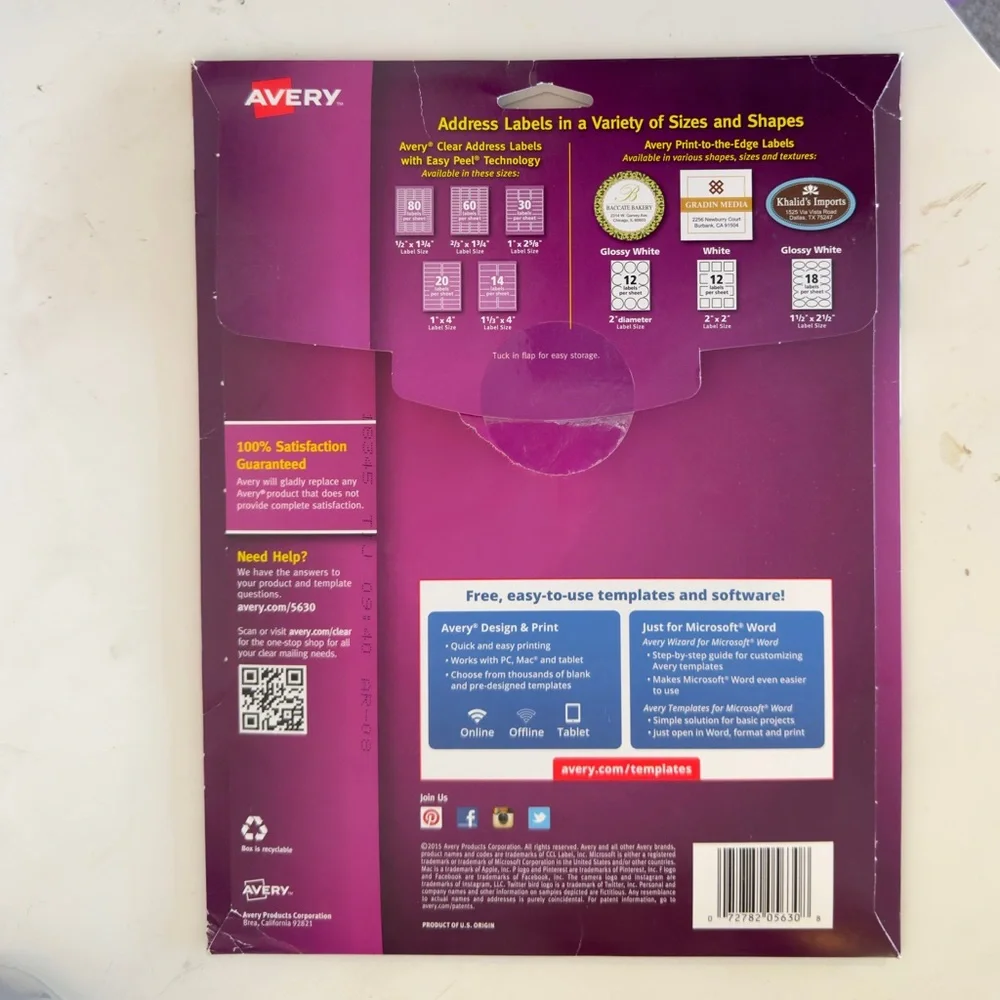 AVERY® 15660 Matte Clear Address Labels Sure Feed™' Technology Laser 1